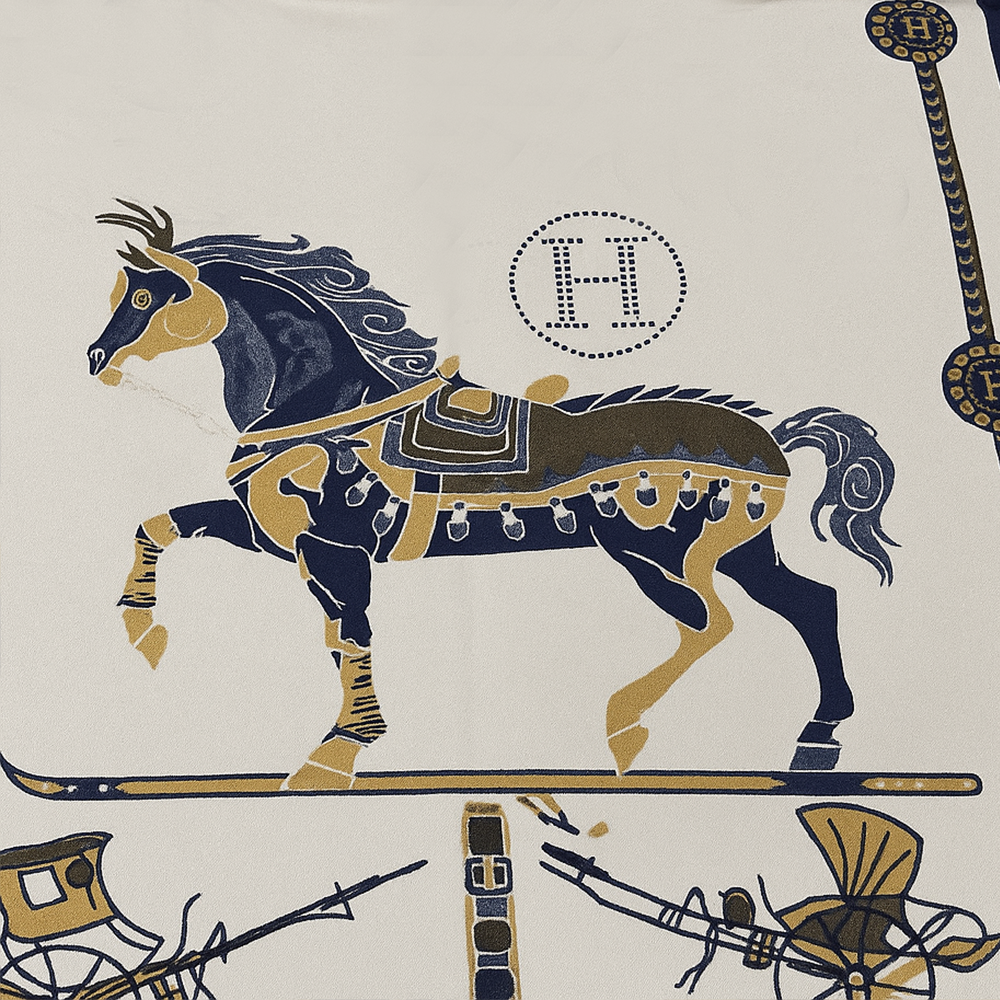 Hermès Horses & Carriage Wool Scarf – Green & Beige