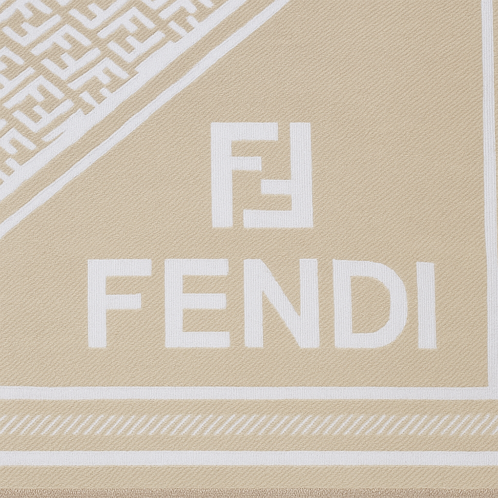 Fendi Wool Scarf – Beige with FF Logo Pattern
