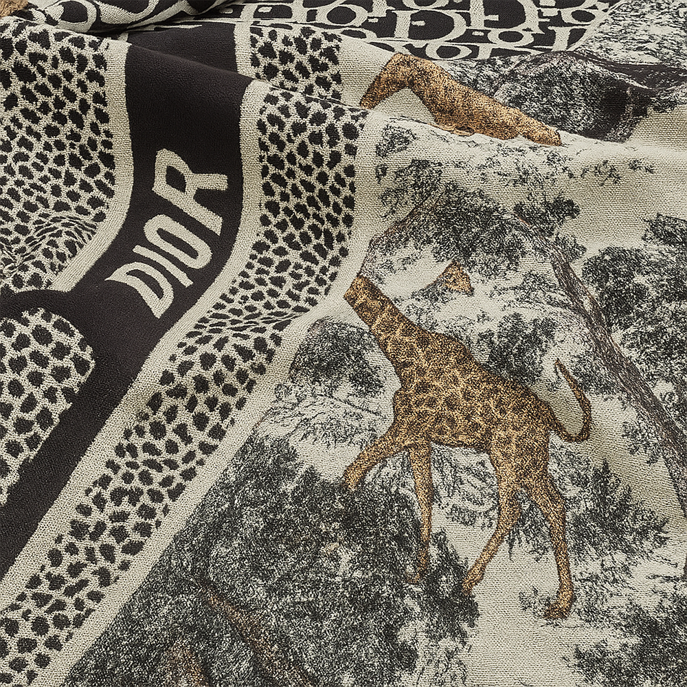 Christian Dior D-Oblique & Toile de Jouy Wool Scarf – Black & Grey