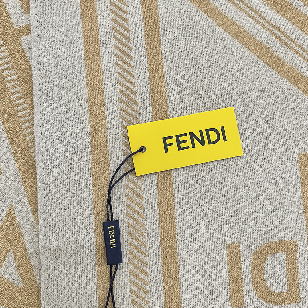 Fendi Wool Scarf – Beige with FF Logo Pattern