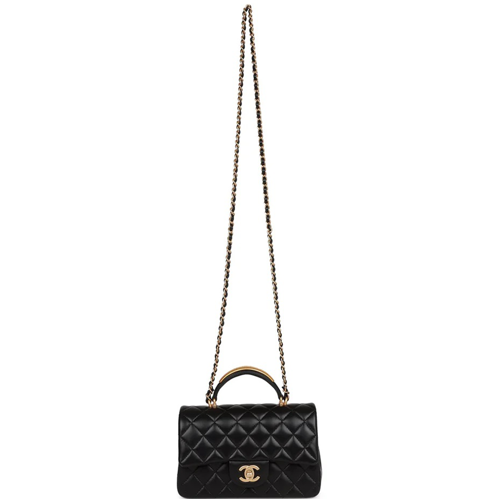 Chanel Mini Flap Bag With Gold Top Handle - Black