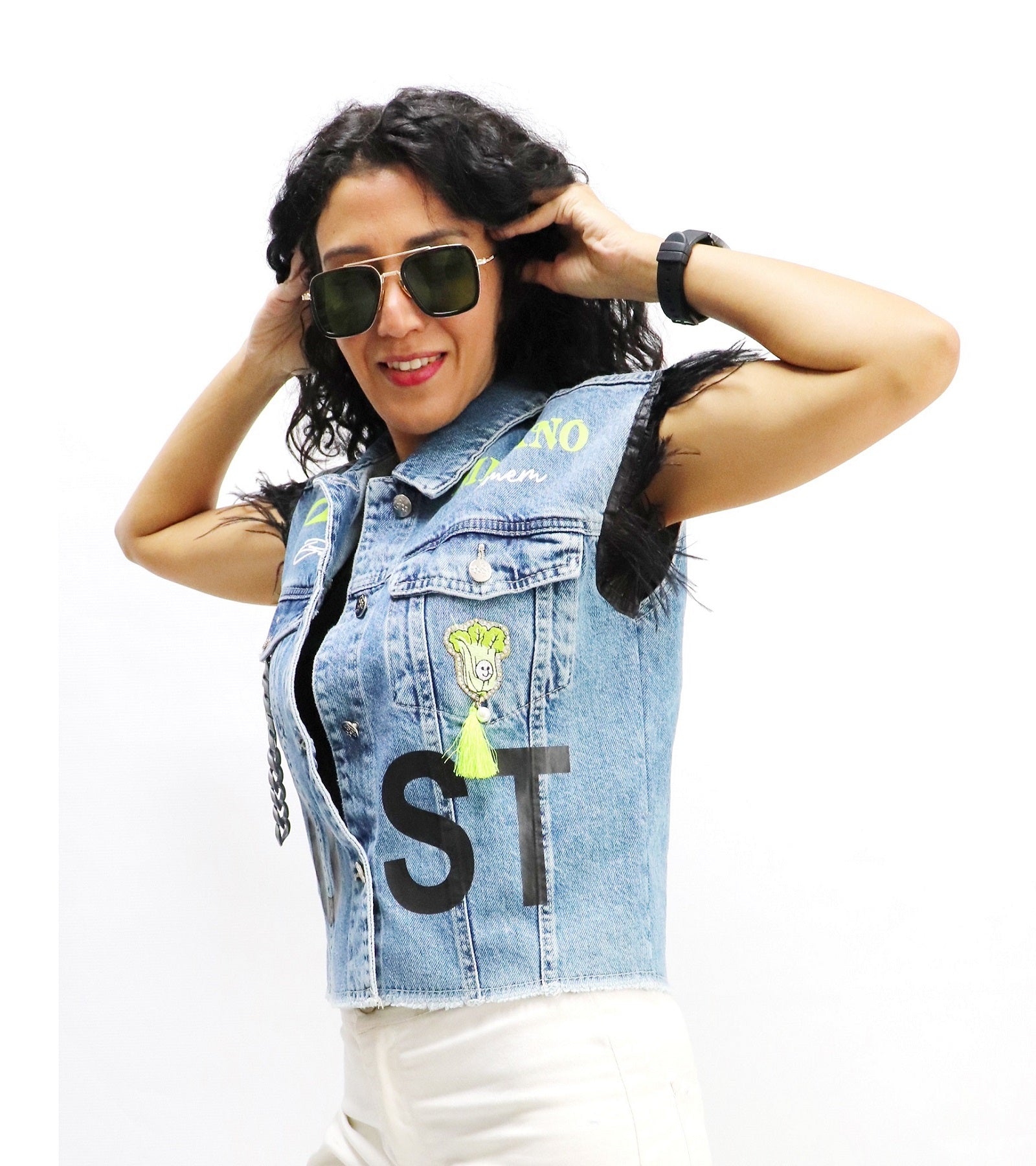 Jeans Jacket Feather Vest On The Shoulder - All About Eg