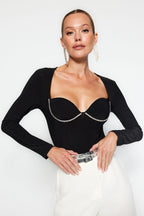 Black Glittered Jewelled Body - All About Eg