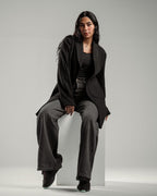 Oversized Knitted Sweater Black Coat Casual Lapel Warm Overcoat With Pockets - All About Eg