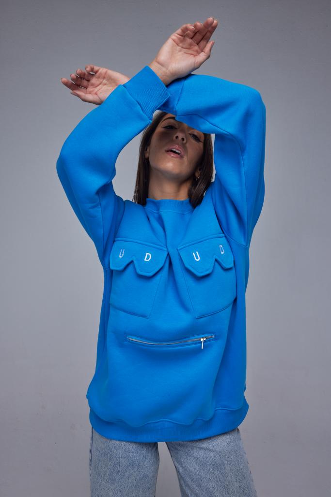 Blue Pocket Oversize Sweatshirt - All About Eg