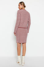 Soft Textured Dried Rose Knitwear Cardigan and Skirt Set - Knitted Detail - All About Eg