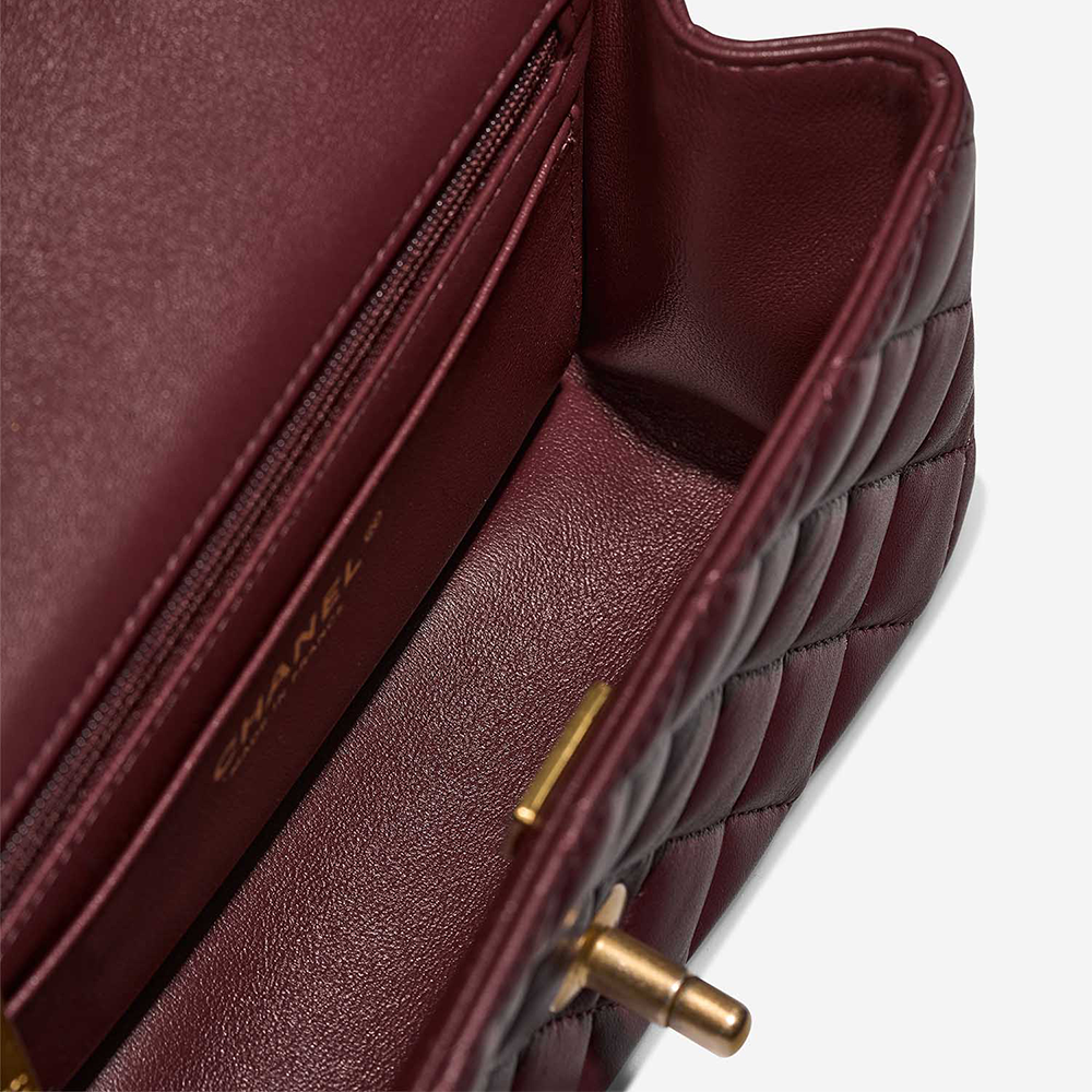 Chanel Mini Flap Bag With Gold Top Handle - Burgundy