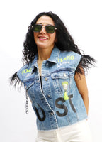 Jeans Jacket Feather Vest On The Shoulder - All About Eg
