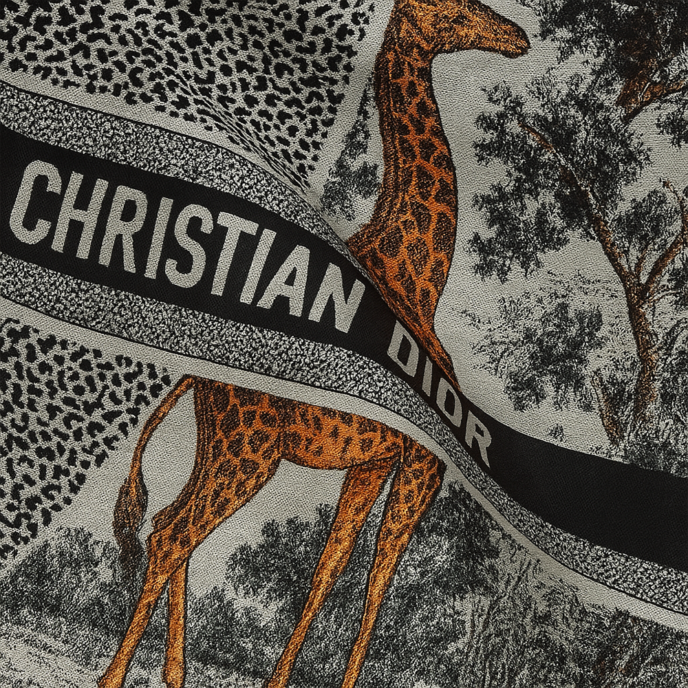 Christian Dior D-Oblique & Toile de Jouy Wool Scarf – Black & Grey