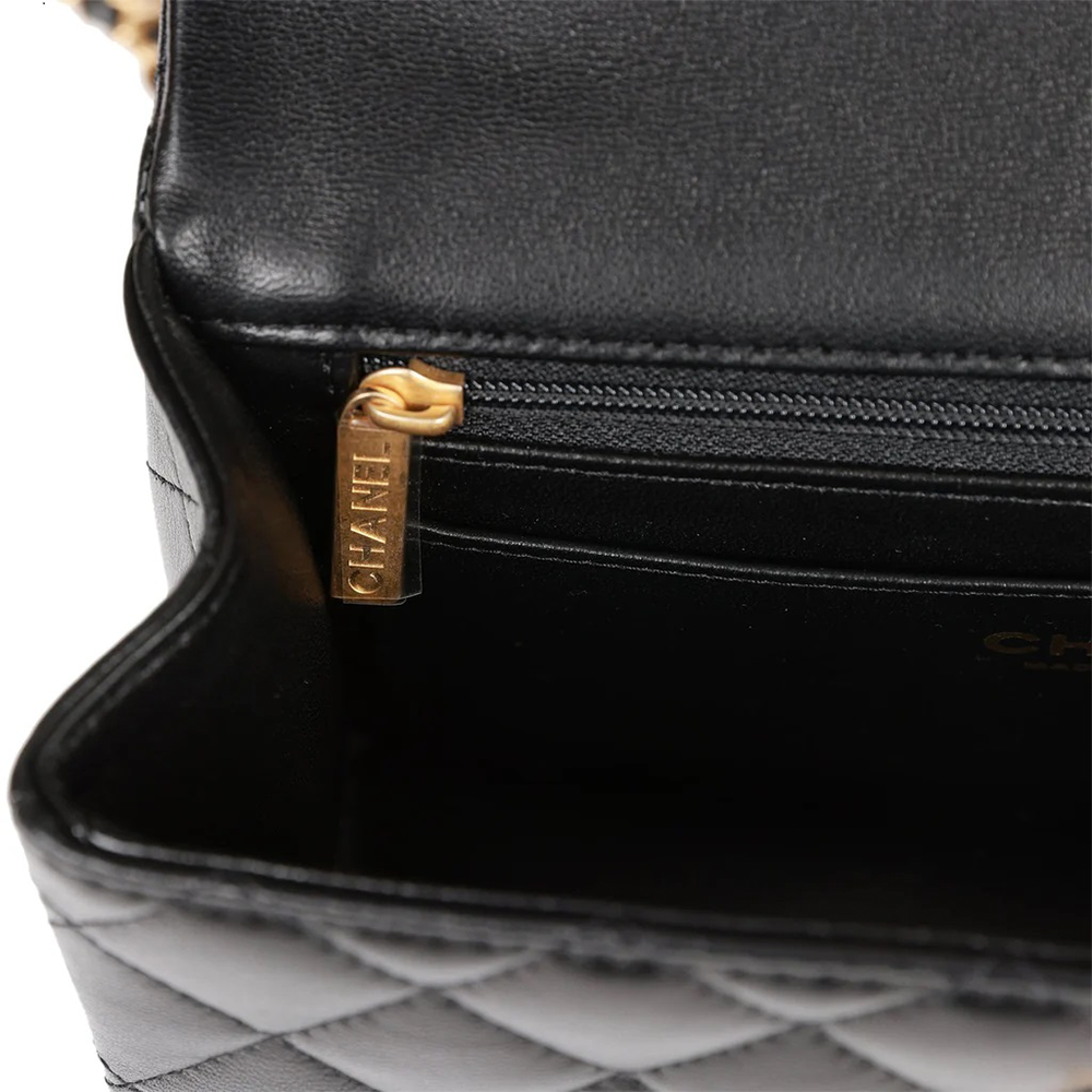 Chanel Mini Flap Bag With Gold Top Handle - Black