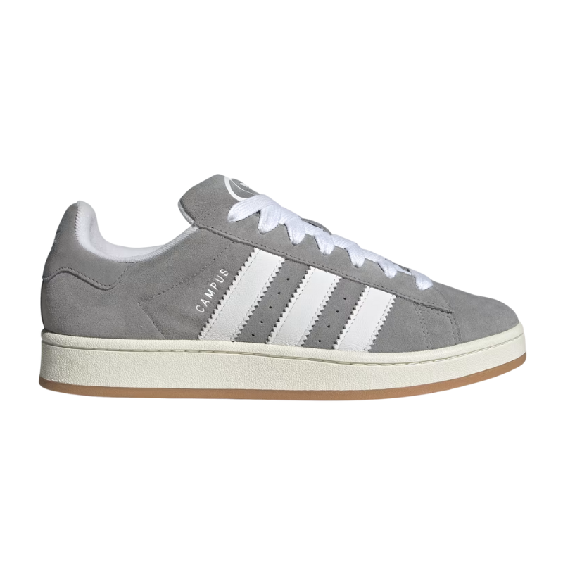 All About Gray Adidas sneaker with white stripes