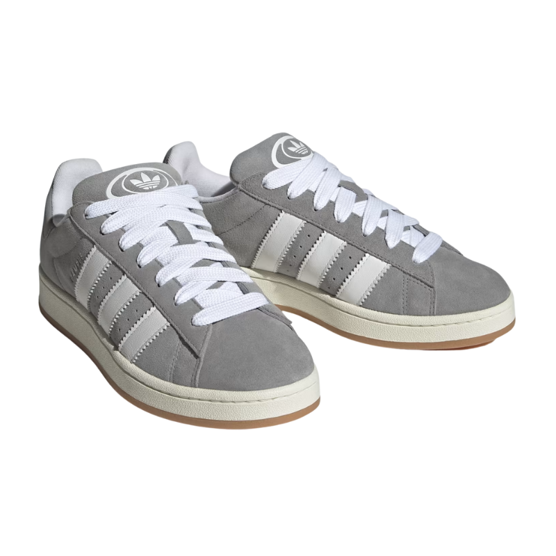 All About Gray Adidas sneaker with white stripes