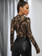 Lettuce Trim Flocked Mesh Crop Top