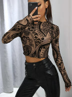 Lettuce Trim Flocked Mesh Crop Top