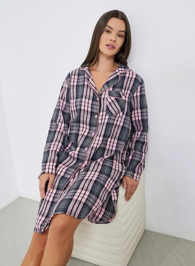Checked Button Front Nightshirt
