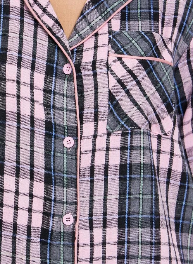 Checked Button Front Nightshirt