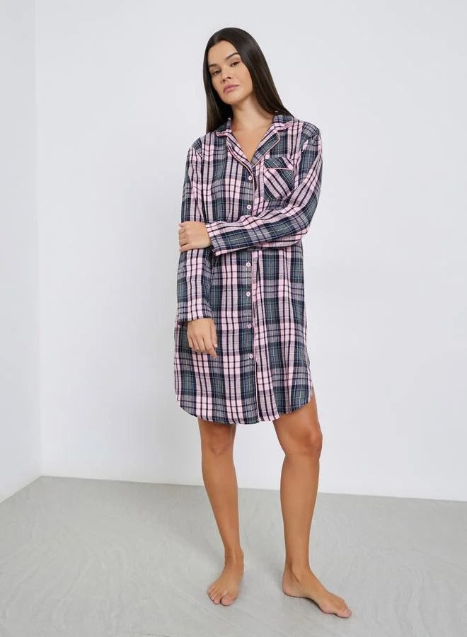 Checked Button Front Nightshirt