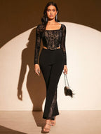 Floral Cropped Top, Square Neck, Asymmetrical Hem