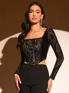 Floral Cropped Top, Square Neck, Asymmetrical Hem