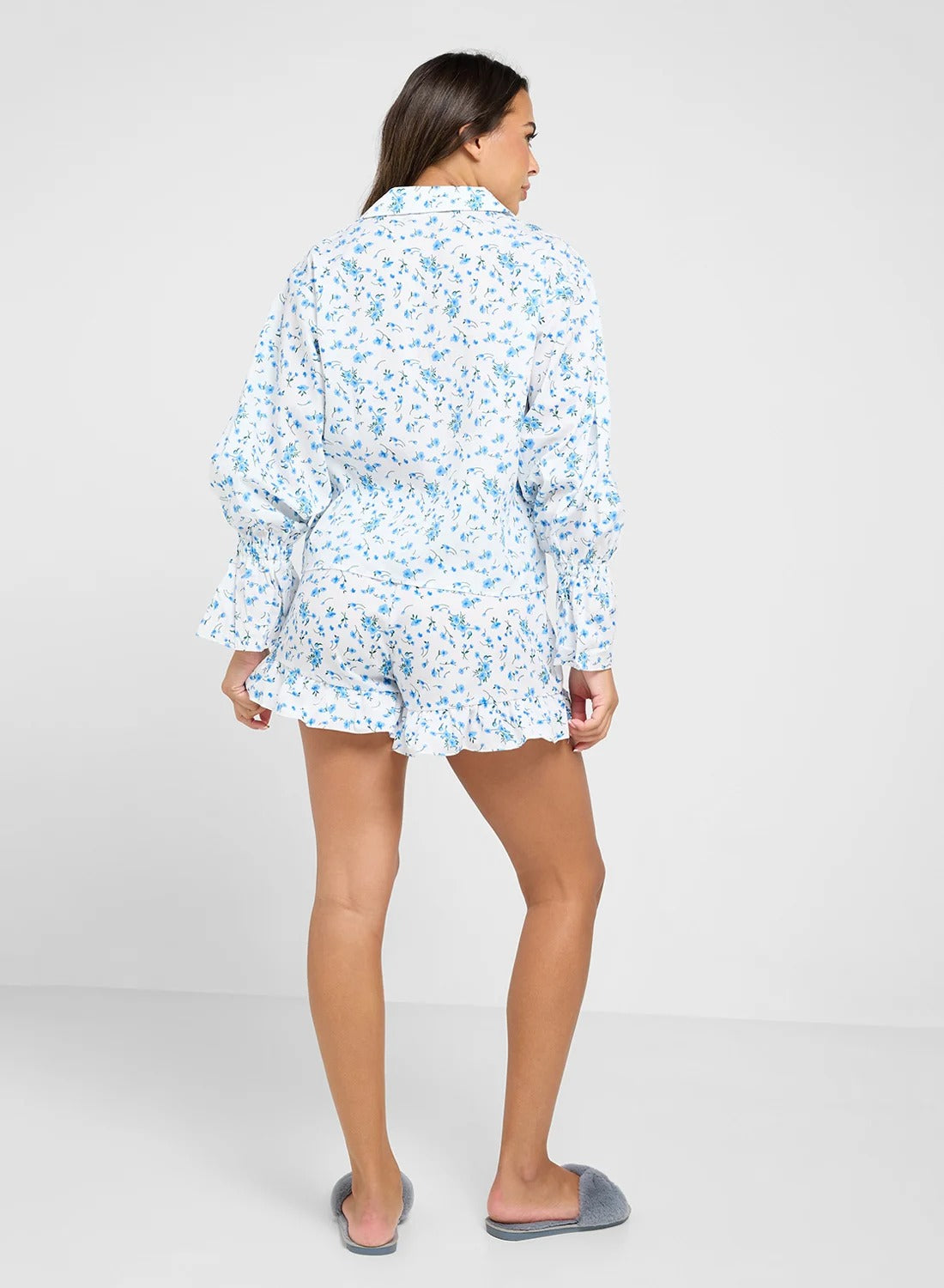 Floral Print Button Down Shirt & Short Pyjama Set