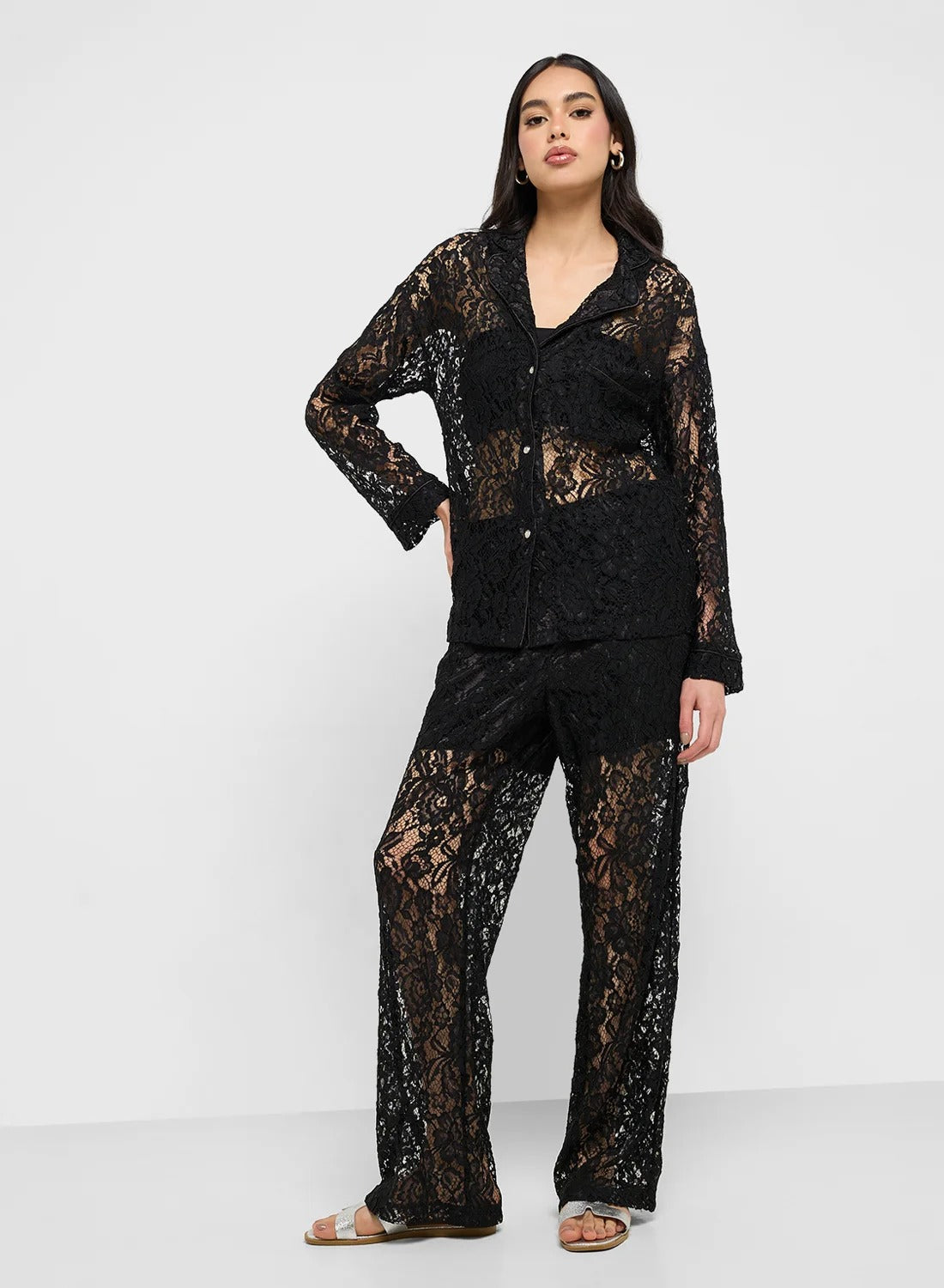 Lace Shirt & Pant Coord Set