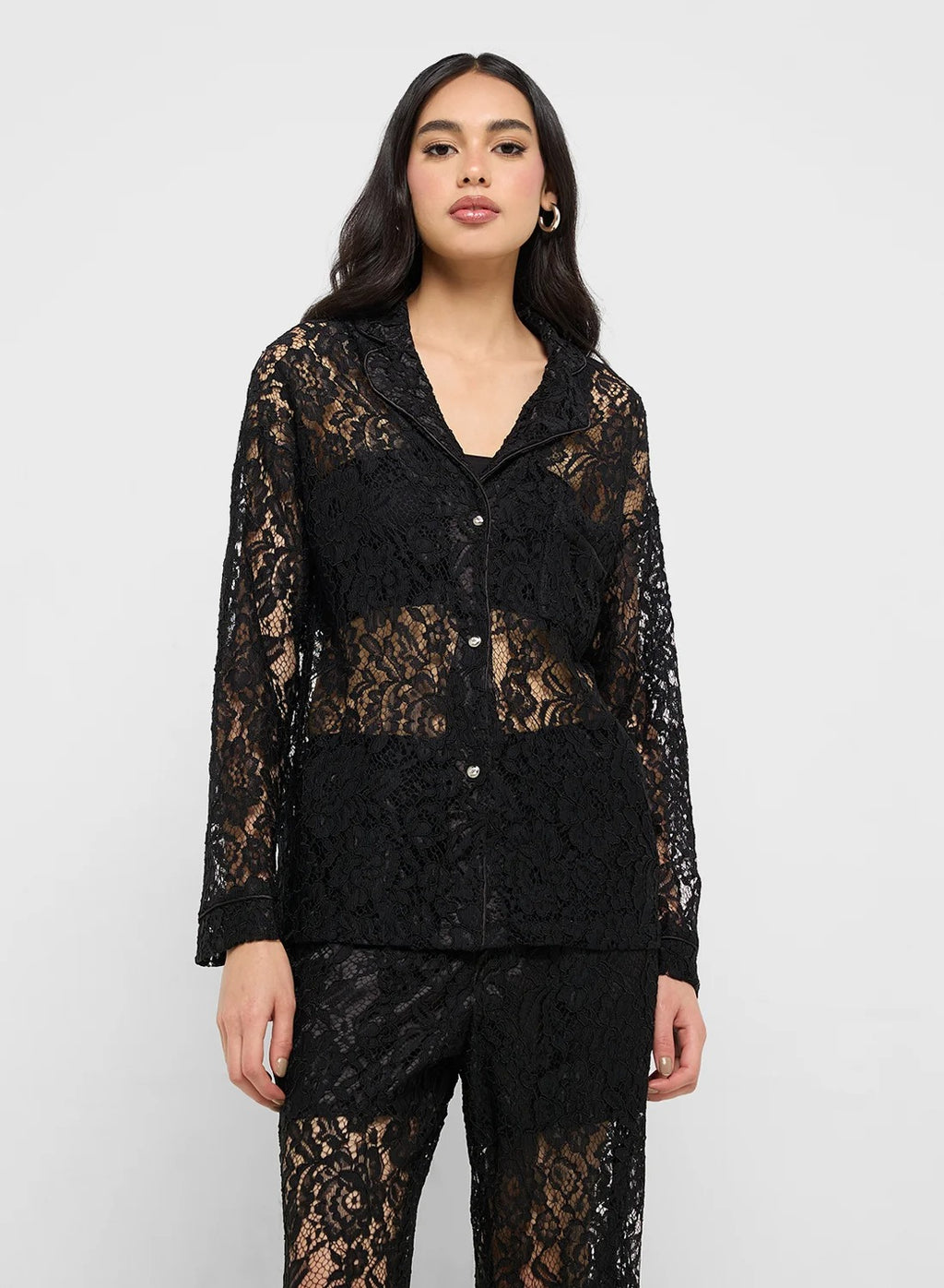 Lace Shirt & Pant Coord Set