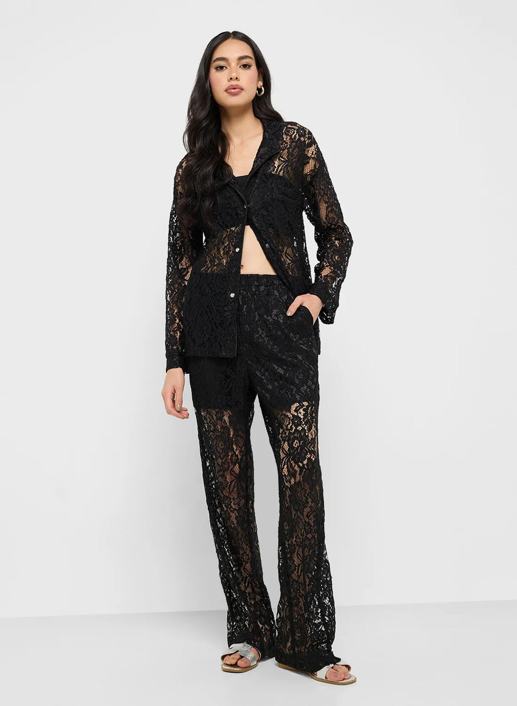 Lace Shirt & Pant Coord Set