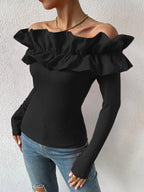 Ruffle Off-Shoulder T-Shirt