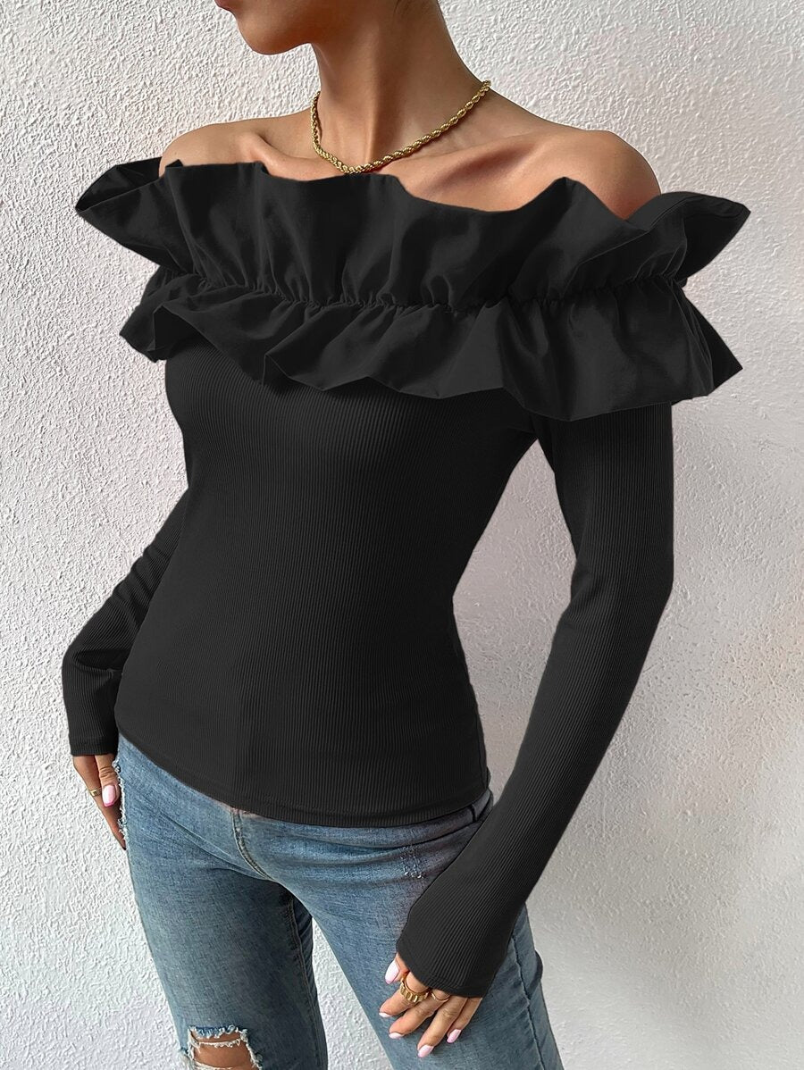 Ruffle Off-Shoulder T-Shirt
