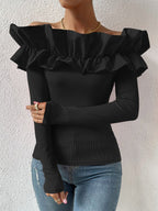 Ruffle Off-Shoulder T-Shirt