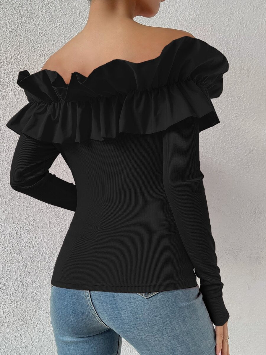 Ruffle Off-Shoulder T-Shirt