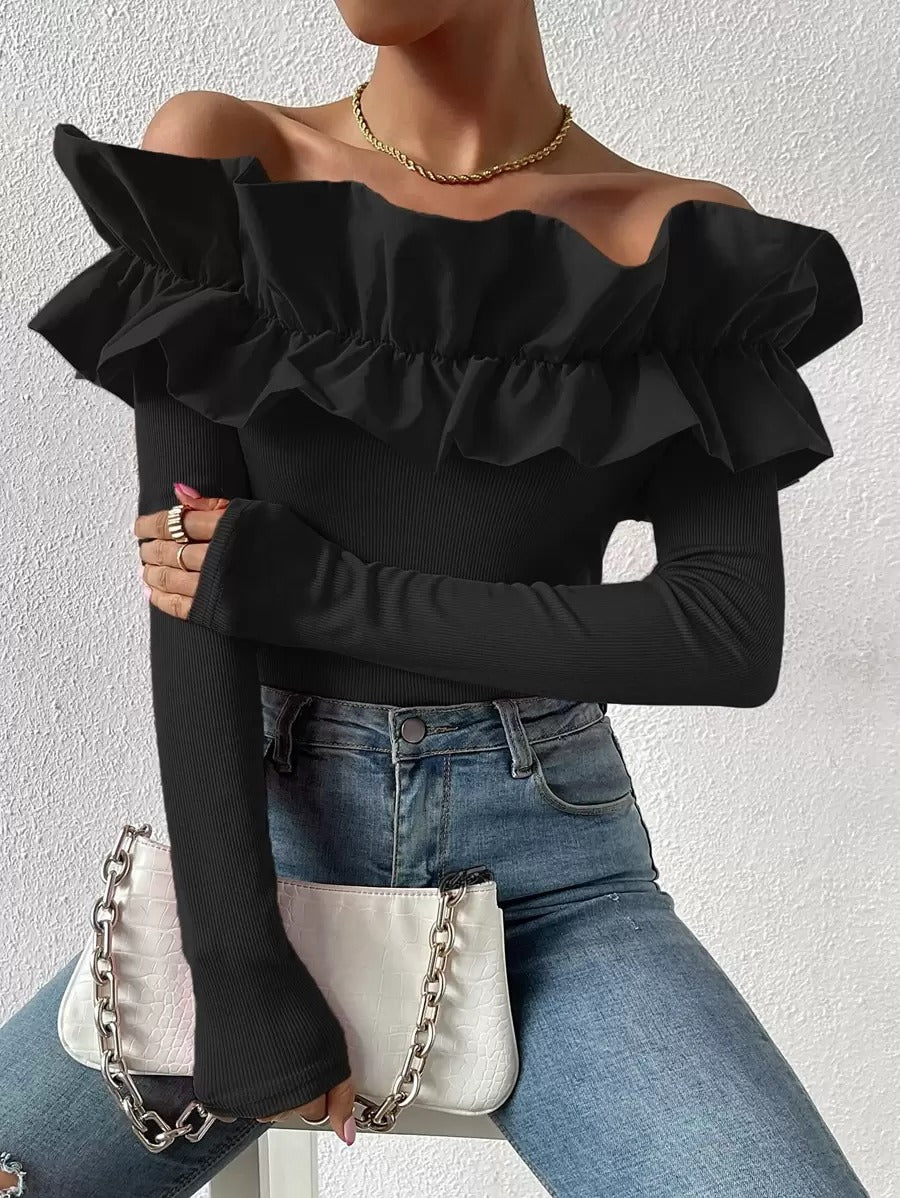 Ruffle Off-Shoulder T-Shirt