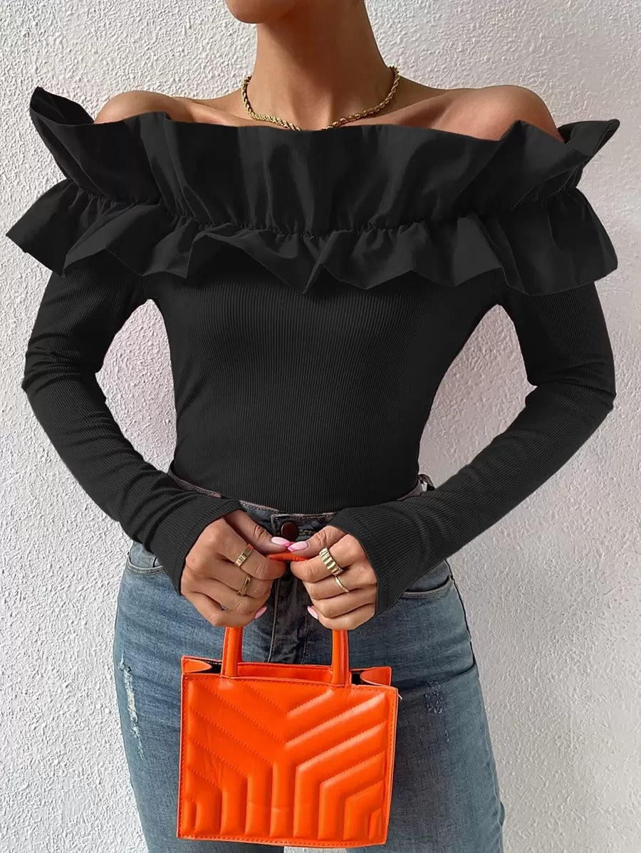 Ruffle Off-Shoulder T-Shirt