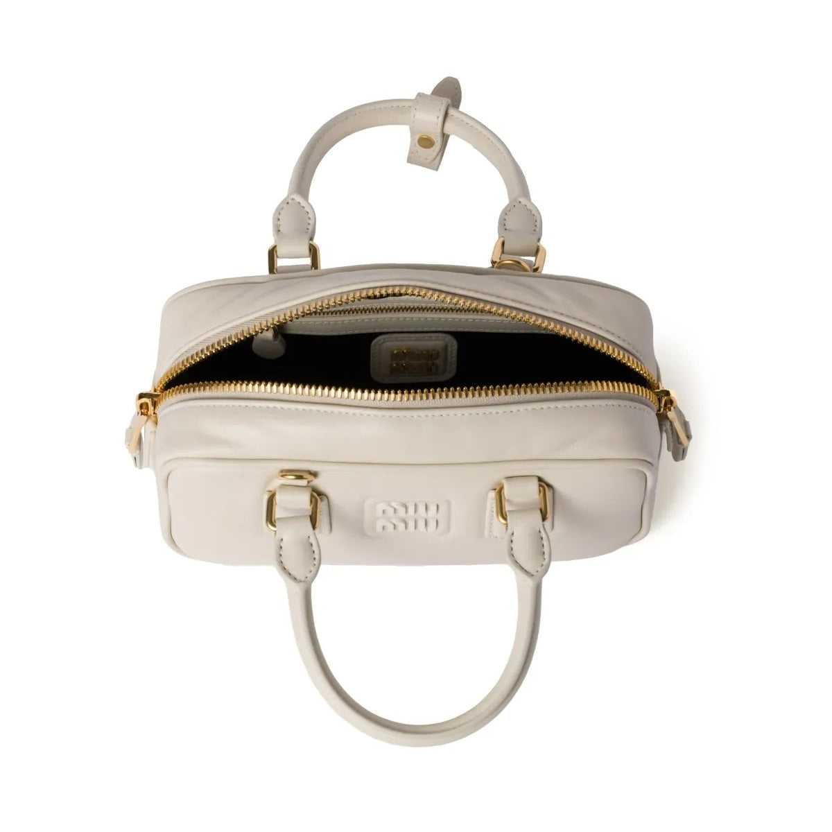 Miu Miu Small Bag With Brand Logo Brooch White