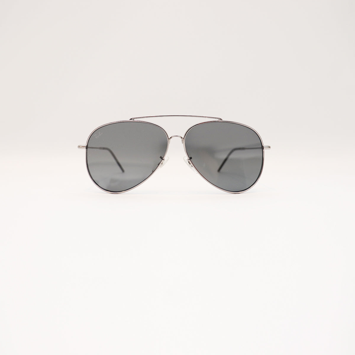 RAY-BAN AVIATOR REVERSE SILVER FRAME DARK GREY LENS - All About Eg