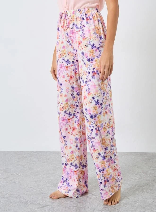 Ruffled Strappy Buttoned Top and Printed Pyjama Set