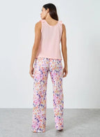 Ruffled Strappy Buttoned Top and Printed Pyjama Set