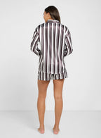 Satin Stripe Shirt & Short Pj Set Black