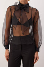 Sheer Black Tulle Blouse - Woven
