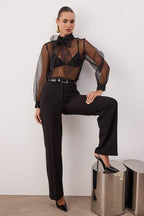 Sheer Black Tulle Blouse - Woven