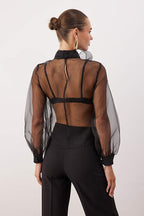 Sheer Black Tulle Blouse - Woven