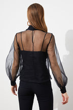 Sheer Black Tulle Blouse - Woven