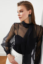 Sheer Black Tulle Blouse - Woven