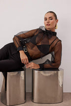 Sheer Black Tulle Blouse - Woven