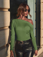 T-shirt with asymmetrical pleated collar