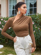 T-shirt with asymmetrical pleated collar