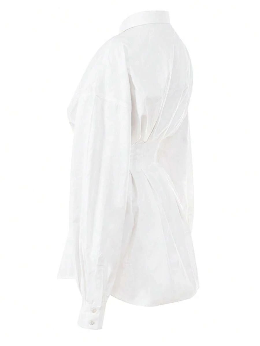 Women's Elegant Fitted-Waist Long-Sleeve Shirt – Chic Autumn Office & Daily Style