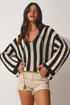 Women's Black Lace Seasonal Knit Blouse