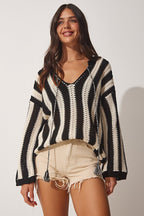 Women's Black Lace Seasonal Knit Blouse