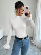 Women's Elegant Bell-Bottom Monochromatic T-Shirt, Autumn